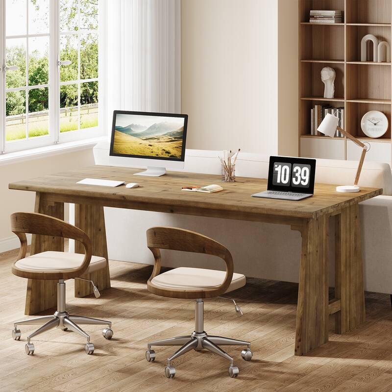 70.9-Inch Long Office Computer Desk with Sturdy Legs (Solid Wood)