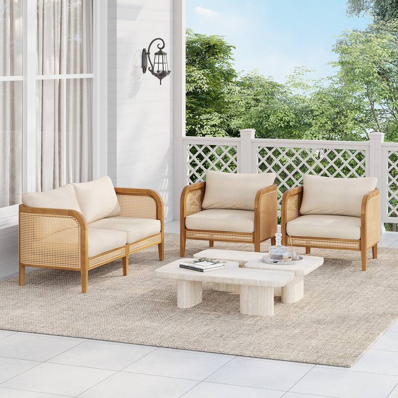 Christopher Knight Home - Isabella Outdoor Acacia Wood 3 Pieces Cushioned Chat Set