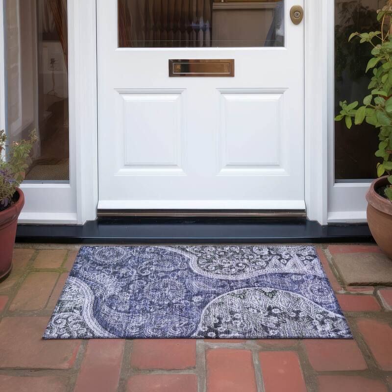 Machine Washable Indoor/ Outdoor Modern Paisley Chantille Rug