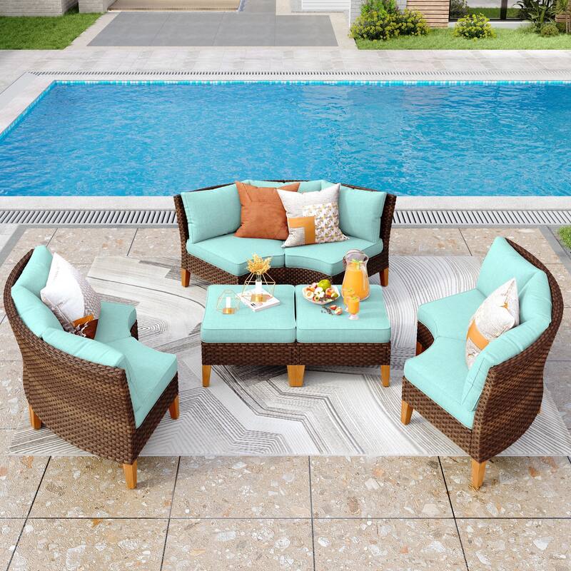 12-Seat Outdoor Wicker Half-Round Furniture Set, Half-Moon Sectional Sofa All Weather Curved Conversation Set - 8-Seat - Type B