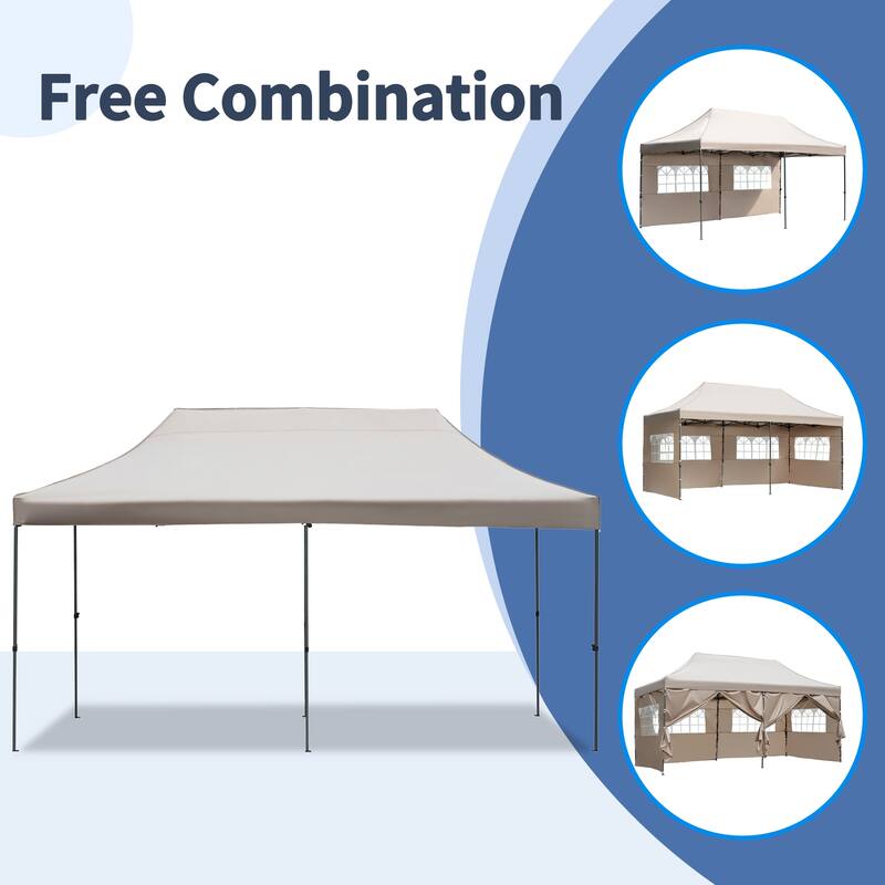 10x20ft Adjustable Height Pop Up Canopy Tent with 6 Sidewalls, UV and Waterproof Protection & Roller Bag