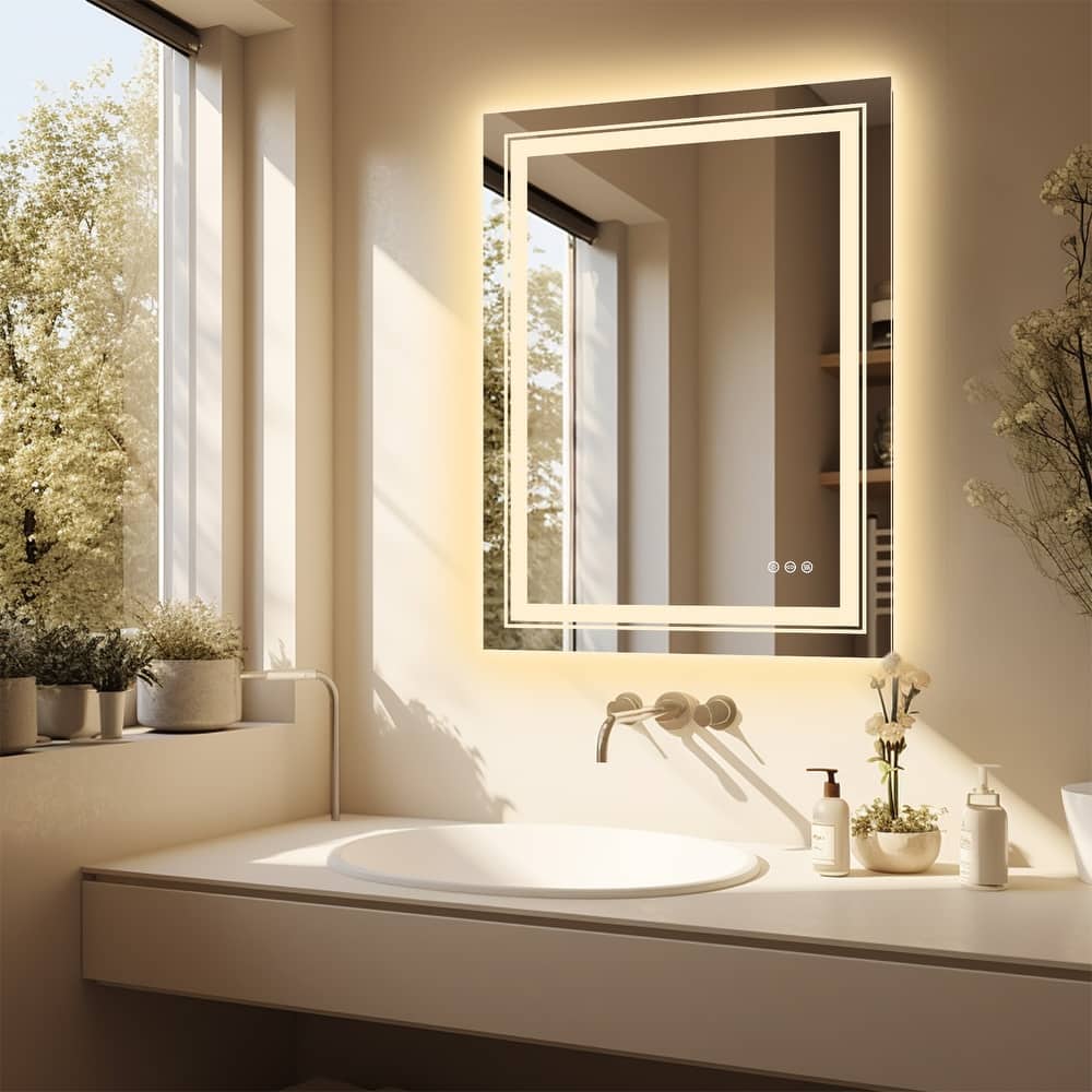 Rectangular Frameless LED Wall Bathroom Vanity Mirror Vertical and Horizontal Hang
