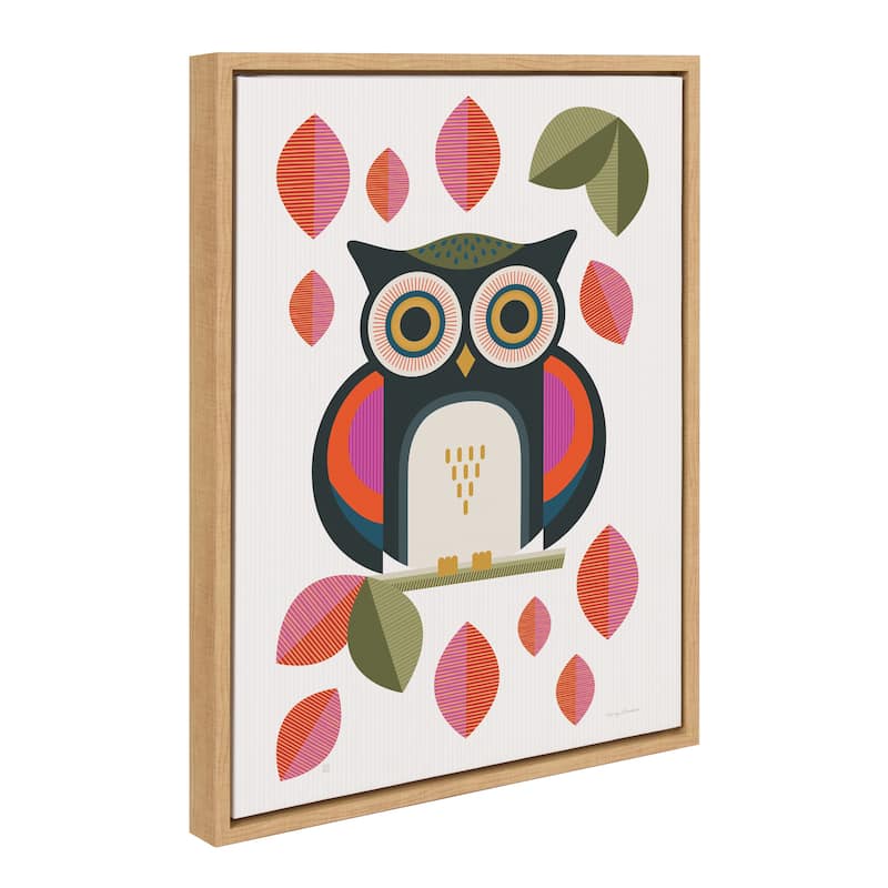Kate and Laurel Sylvie Retro Owl Framed Canvas by Carey Copeland - 18x24 - Natural