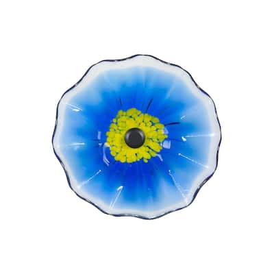 9IN Diameter Blue Fiore Bloom Art Glass Wall Décor