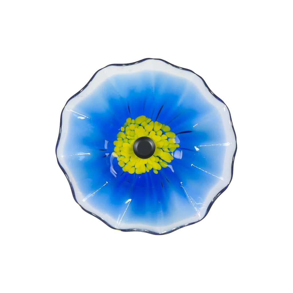 9IN Diameter Blue Fiore Bloom Art Glass Wall Décor
