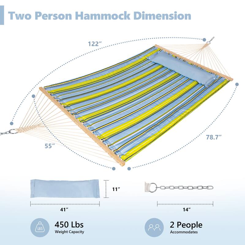 78'' Quilted 2 Person Hammock Beach Swing with Spreader Bars&Pillow - 55.1*122*1