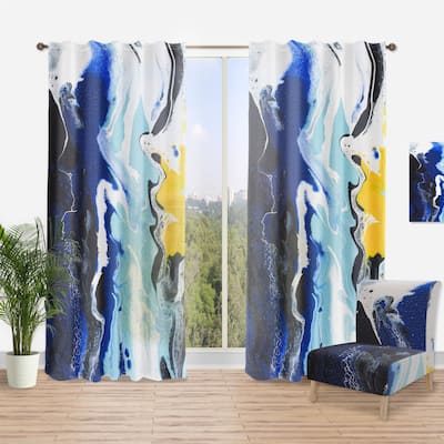 Designart 'Abstract Yellow and Blue Waves' Modern Curtain Single Panel
