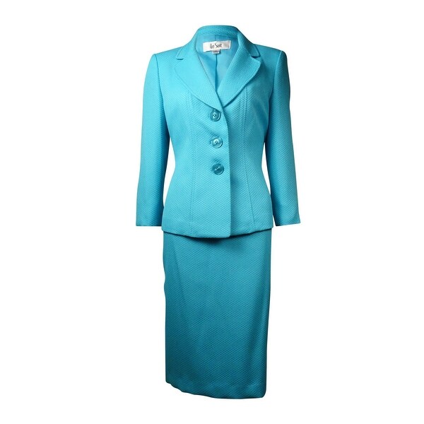Le Suit Women's Yacht Club Jacquard Skirt Suit - aqua