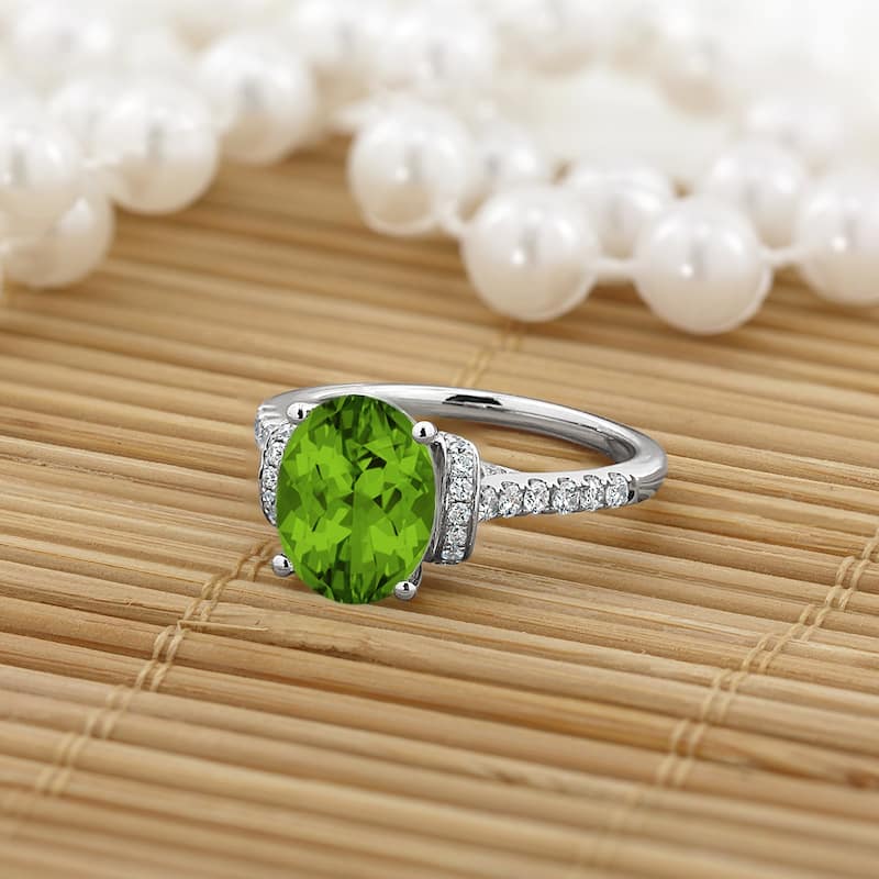 Auriya Modern 2 3/8ct Oval Peridot and Diamond Engagement Ring 3/8cttw 14k Gold