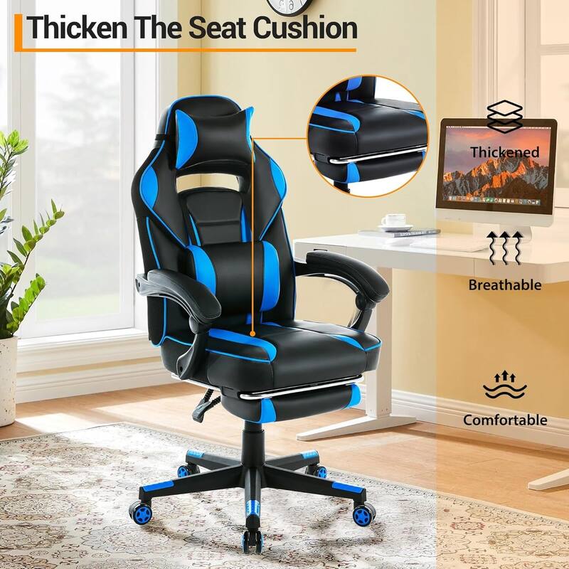 Office Gaming Chair with Footrest Adjustable Headrest for Gaming Working Relaxing