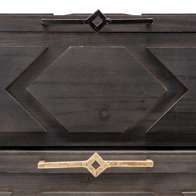 Cassia Set of Two Dark Stained Wooden Boxes - 21L x 11W x 10H; 16L x 10W x 8H