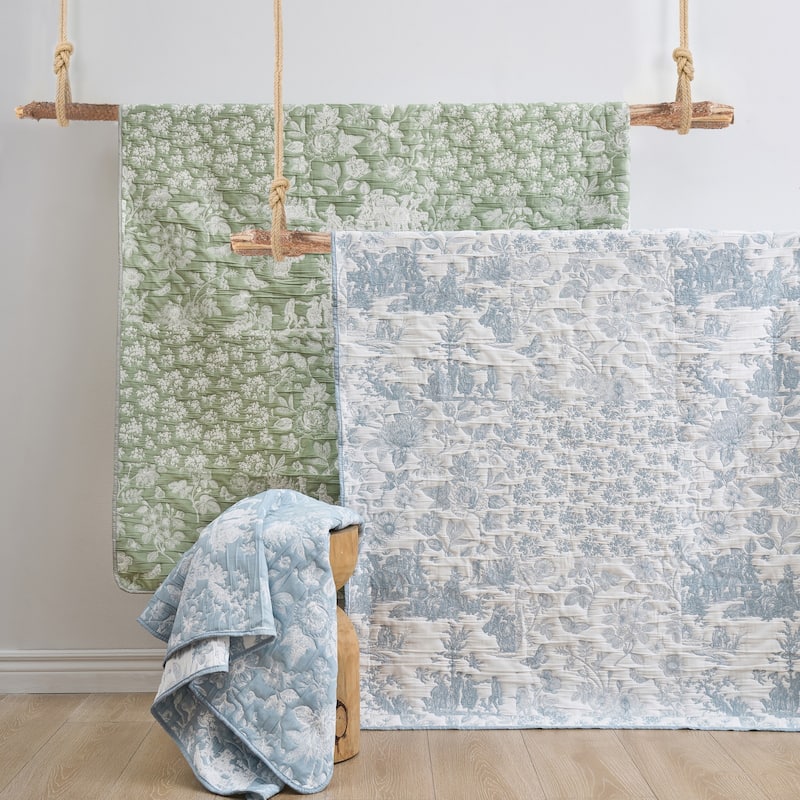 Greenland Home Fashions Patchwork Toile Jacquard Woven Reversible Matelassé Throw Blanket