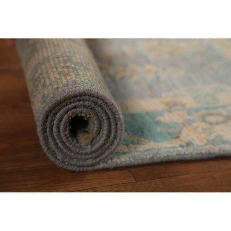 Hand Knotted Oriental 100% Wool Carpet Transitional All-Over Navy Blue & Blues Oushak Area Rug - 3' 11'' X 2' 0''