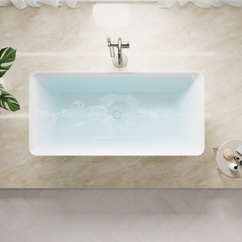 Freestanding Soaking Bathtub, 100% Pure Virgin Acrylic with Drain And Overflow,Glossy White
