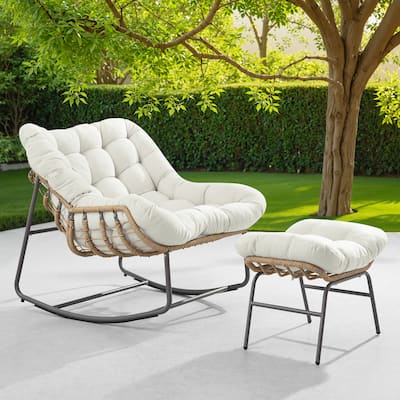 Corvus Hailar Outdoor Wicker Rocking Chair with Ottoman