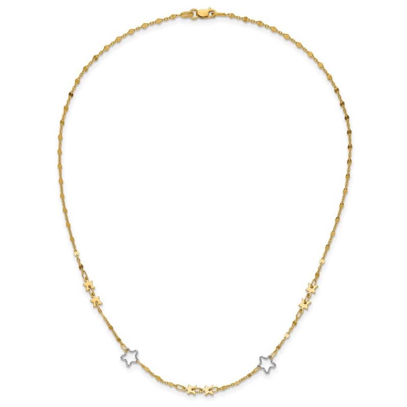 Curata 14k Two tone Gold Polished Star Stations Necklace, 17"