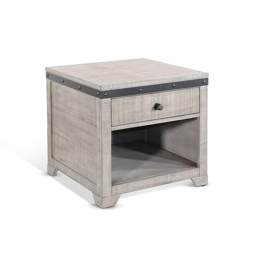 24 in. Gray and Black Rectangle Wood End Table with Storage Drawer for Convenience