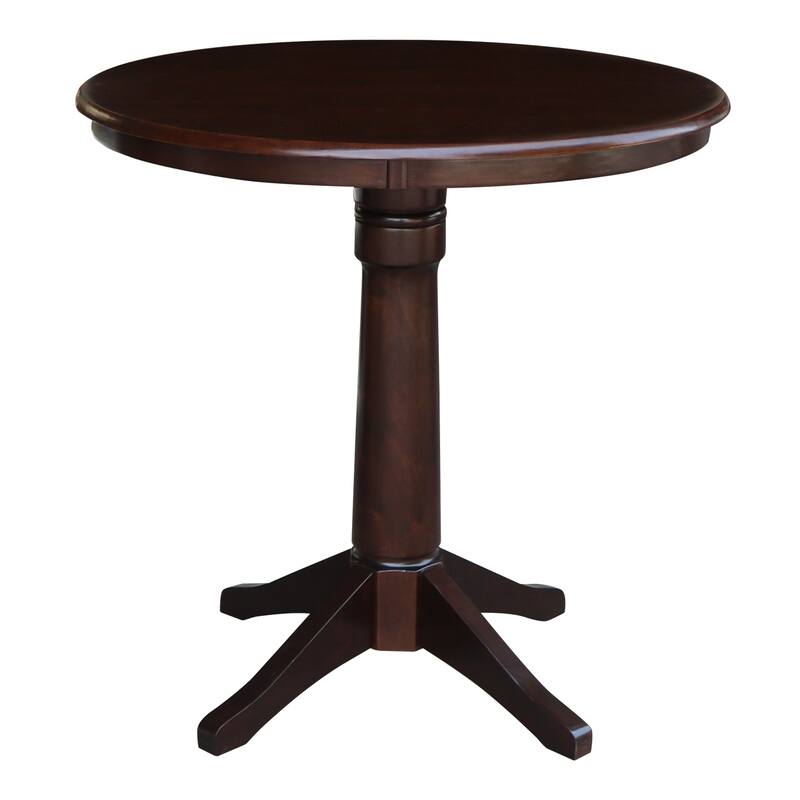 International Concepts Solid Wood 36" Round Pedestal Dining Table - Counter Height - Rich Mocha