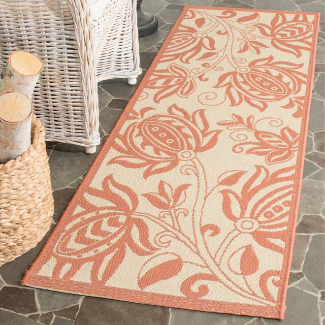 SAFAVIEH Courtyard Leatrice Indoor/ Outdoor Patio Backyard Rug - 2'3" x 6'7" Runner - Natural/Terra