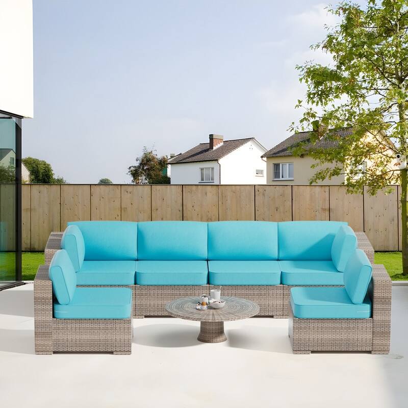 14-Piece Patio Furniture Sofa Cushions, 6-Seater Outdoor Cushion Set (Only Include Cusions，Not Sofa） - 25.6*25.6*4in