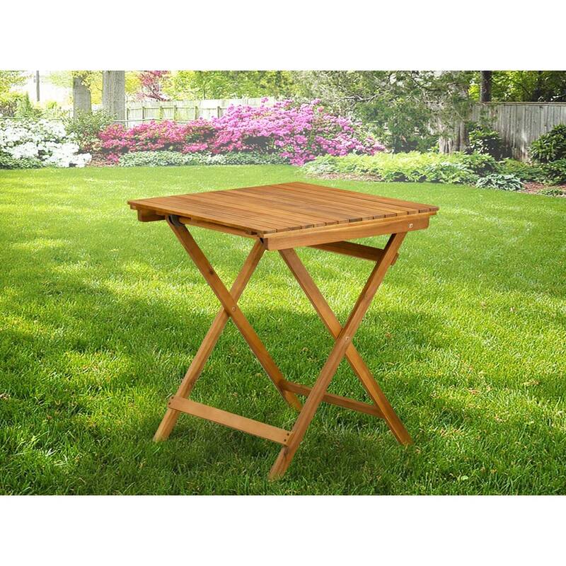 Oval Patio Dining Table - Acacia Wood Outdoor Table 26x26 Inch - Natural Finish - 25.6