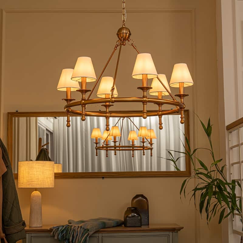 Vintage Chandelier 6-Light Classic Pendant Fixture with White Shades for Elegant Interior Lighting
