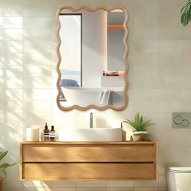 24"x 36" Wavy Rectangle Solid Wood Frame Decorative Mirror,For Bedroom, Bathroom, Living Room, Entryway