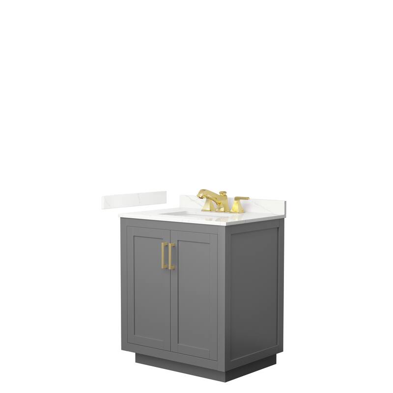 Miranda 30-inch Single Vanity, Quartz Top - Dark Gray, Gold Trim, Giotto Quartz Top