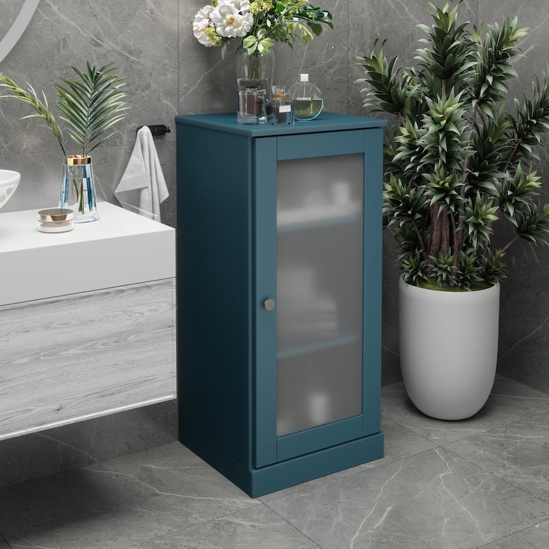 100% Solid Wood 16.5" Bathroom Cabinet with Optional Doors by Palace Imports - Teal Blue - Frosted Glass