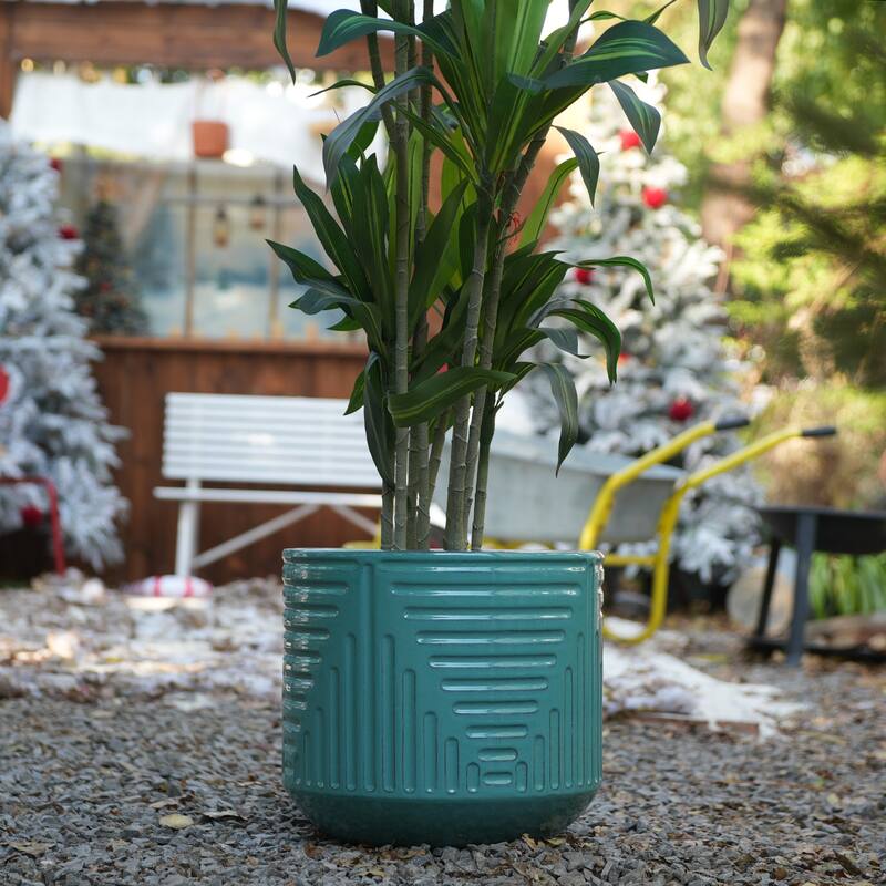 16" Dia Round Planters for Indoor Plants, Large Outdoor Planters with Drainage Holes - Cyan