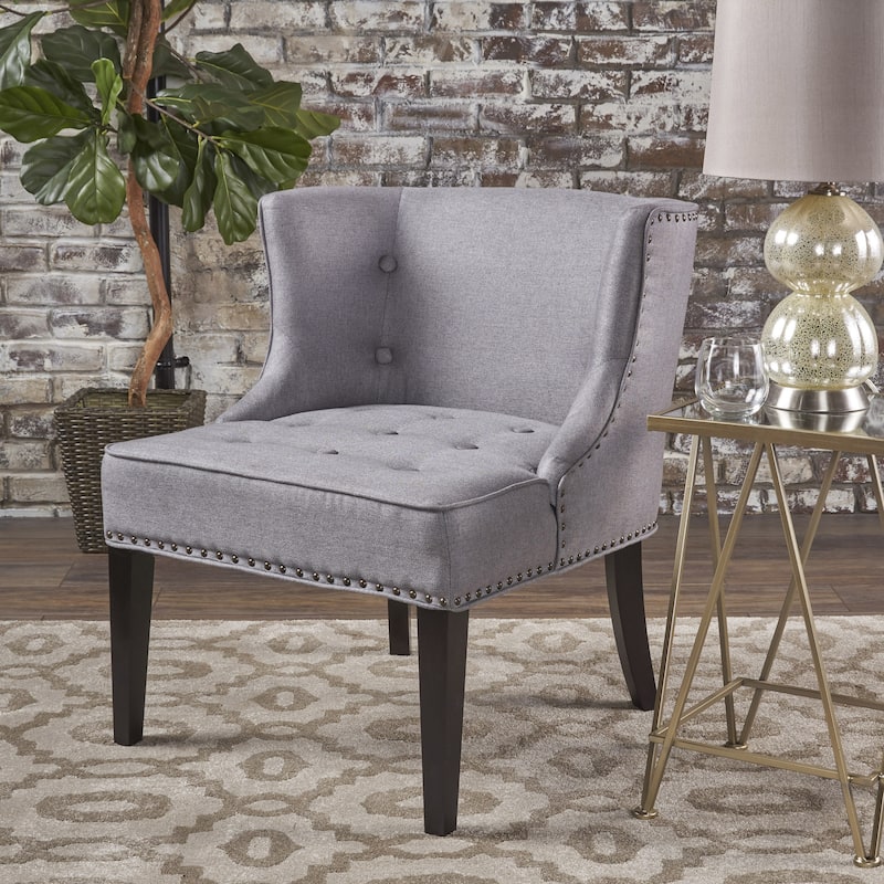 Modern 28" Accent Chair with Button Tufted Waffle Stitching and Nailheads