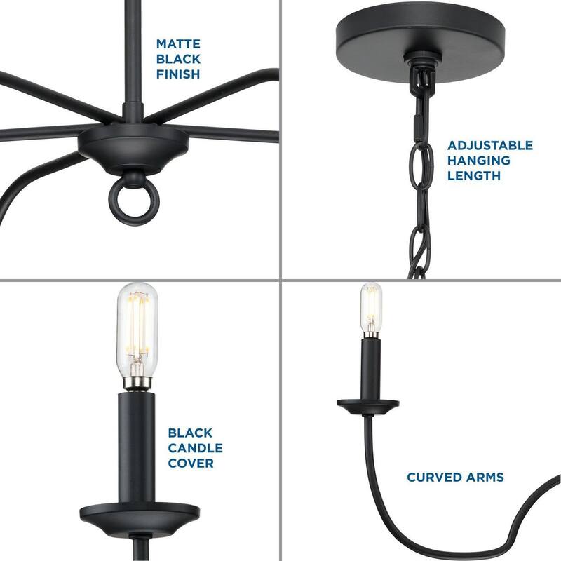 Canebrake Collection Five-Light Matte Black Farmhouse Chandelier Light - 30.12 in x 30.12 in x 18 in