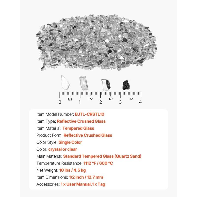 Clear Tempered Crushed Glass Fireplace Glass Rocks 10 lbs. Heat Resistant - 1/2 inch
