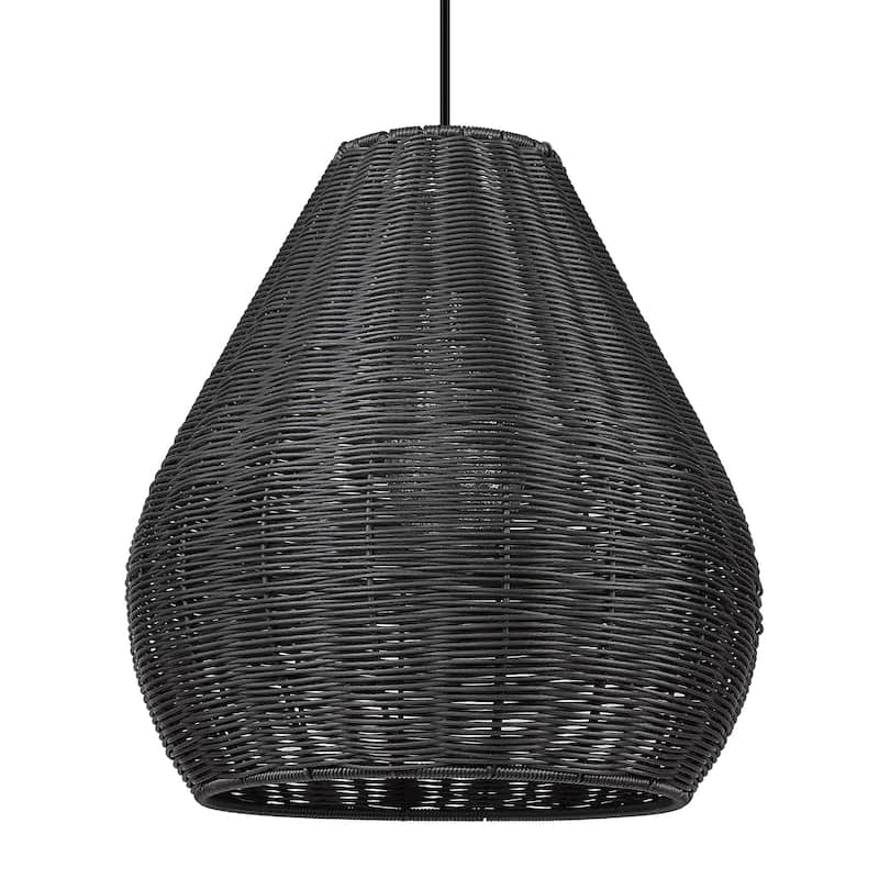 Melany 17.5" Wide 1-Light Outdoor Pendant - Natural Black with Matte Black Wicker
