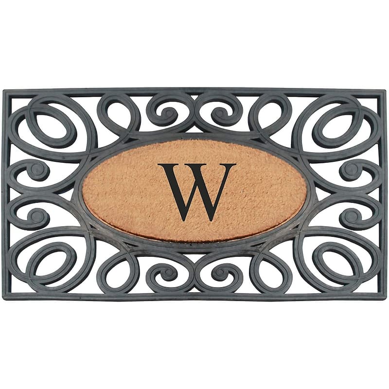 A1HC Rubber and Coir Elegant Circles Monogrammed Double Door Doormat 23"X38" - 23"X38" Black - W