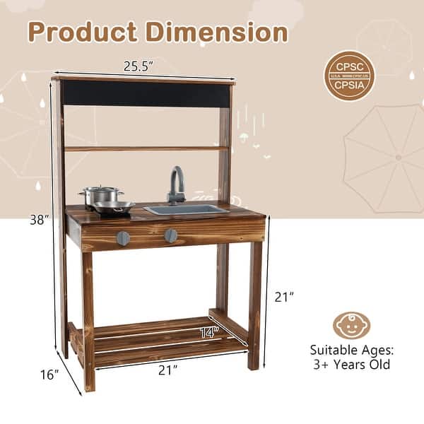 Gymax Kids Mud Kitchen Play Kitchen w/ Blackboard Stoves Removable
