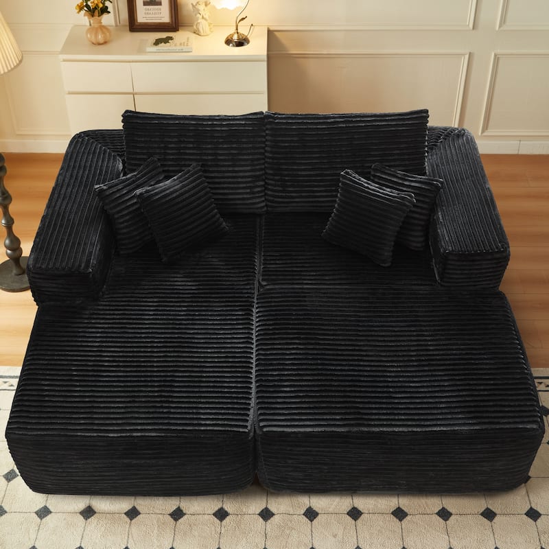 HOOOWOOO Upgraded Plush Sectional Sofa L-shaped Couch with Ottoman and Pillow - Black