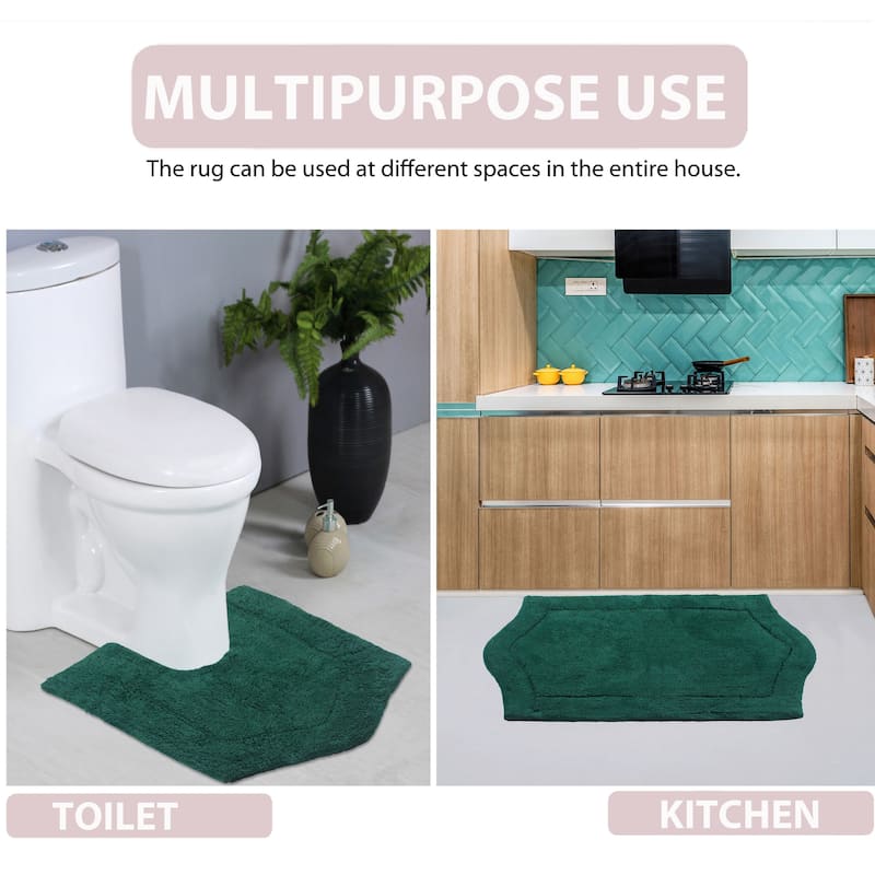 Waterford Collection 100% Cotton Non-Slip Bathroom Rug Set, Machine Washable Bath Rug, 5 Piece Bath Mat Set with Contour
