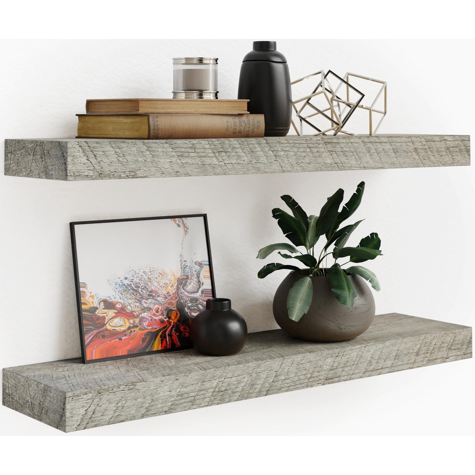 Rustic Wooden Floating Wall Shelves Set of 2 Bed Bath Beyond