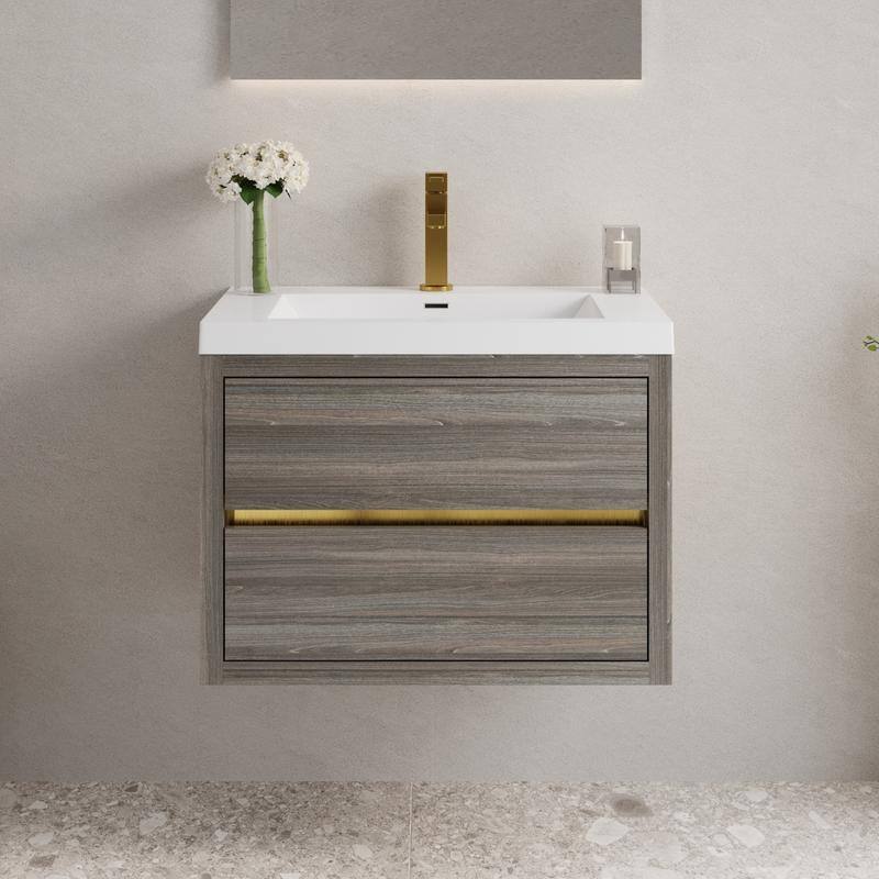 Abruzzo 30" Wall-Mount Bathroom Vanity with Stone Resin Top and Dual Soft-Close Drawers