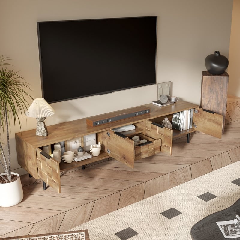 78" TV Stand for 85 75 65 Inch TV, TV Consoles for Living Room, Entertainment Center Wood TV Media with Storage