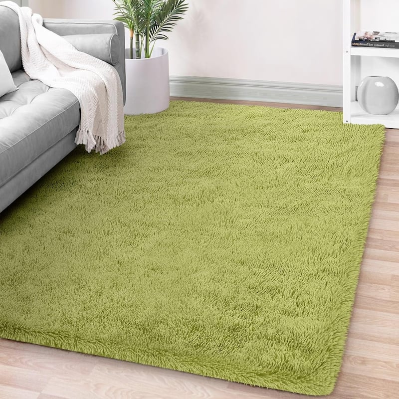 Large Shaggy Home Decor Carpets Fluffy Area Rugs for Living Room Bedroom - 4'x6' - grass green - Rectangle