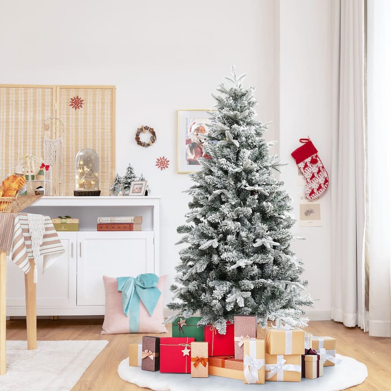 5Ft Pre-Lit Full Artificial Flocked Christmas Tree - 60" H x 33.9" W x 33.9" D