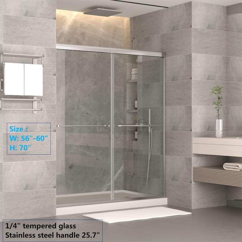 45''/54''W x 70'' H Glass Double Sliding Shower Door in Black/Chrome - 60x70 - Chrome
