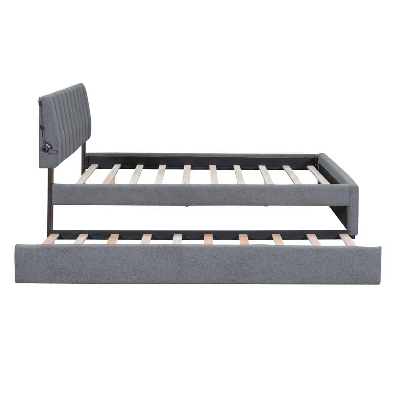 Upholstered Platform Bed with Trundle and LED Lights