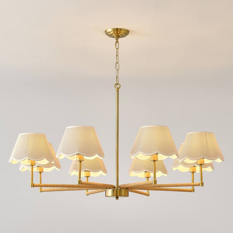 8-Light Rope + Fabric shade Chandelier,Gold Chandelier,Chandelier Romantic Golden,Adjustable Project Lighting - Gold