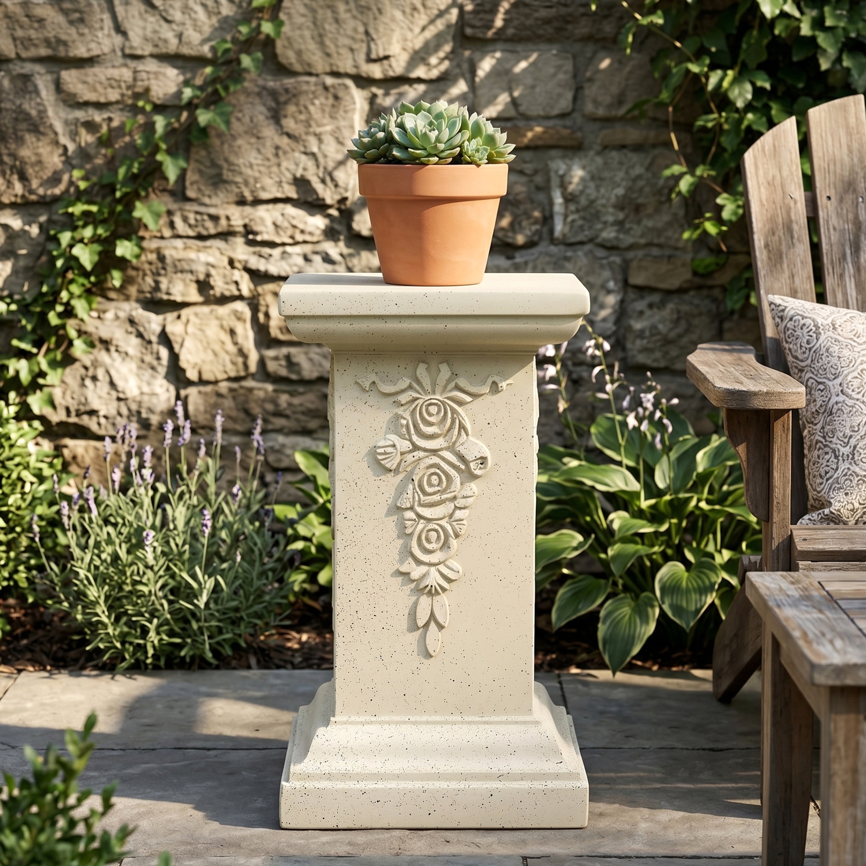 Christopher Knight Home - Ornate Floral MGO Pedestal Plant Stand with Decorative Column Design and No Assembly