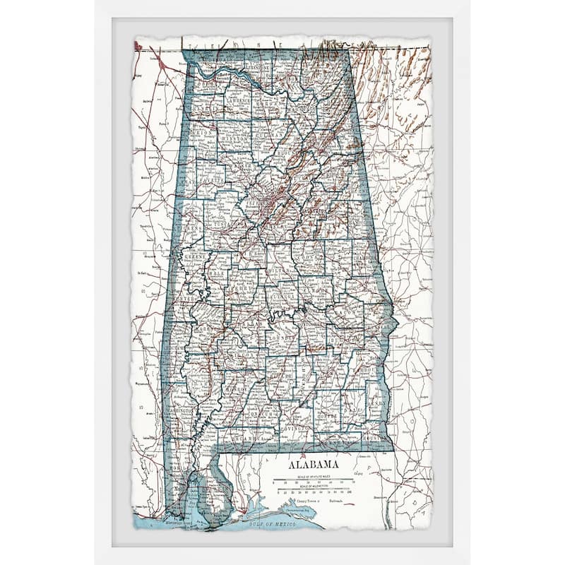 'Green Alabama Map' Framed Painting Print