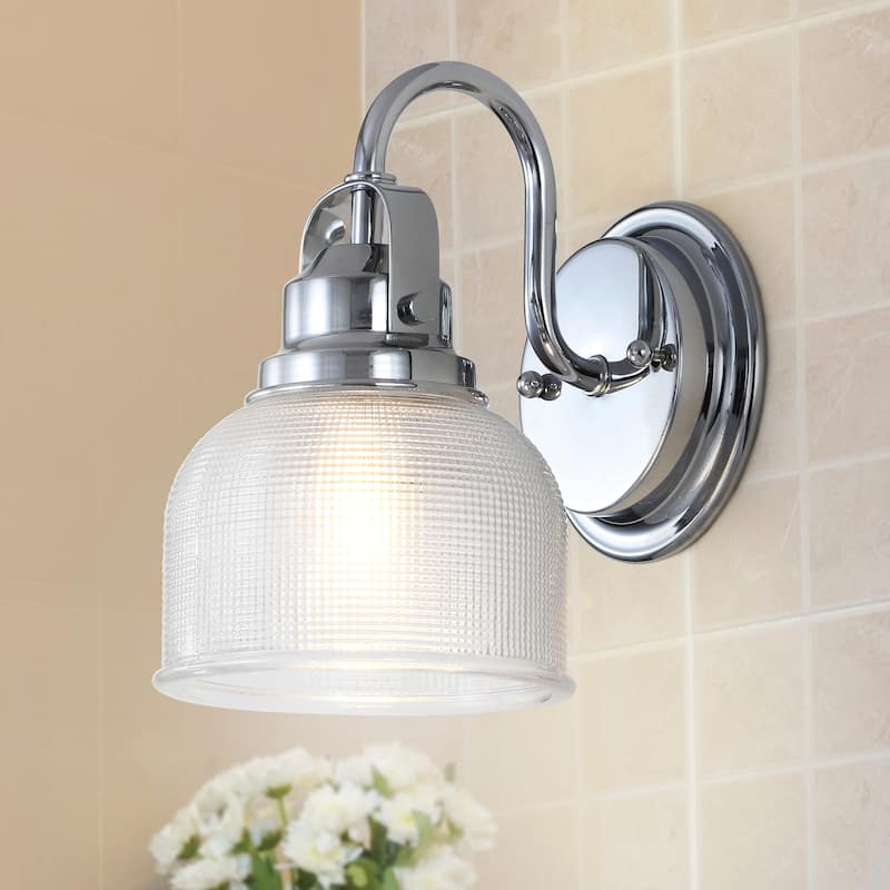 Shirley Metal/Glass LED Vanity Light, by JONATHAN Y - 1-Light - Chrome/Clear