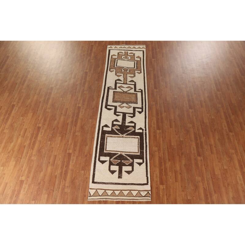 Vegetable Dye Anatolian Turkish Runner Rug Handmade Wool Carpet - 3'1"x 12'2"